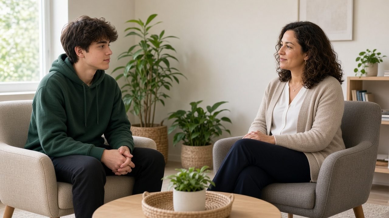 Teen talking with a counsellor